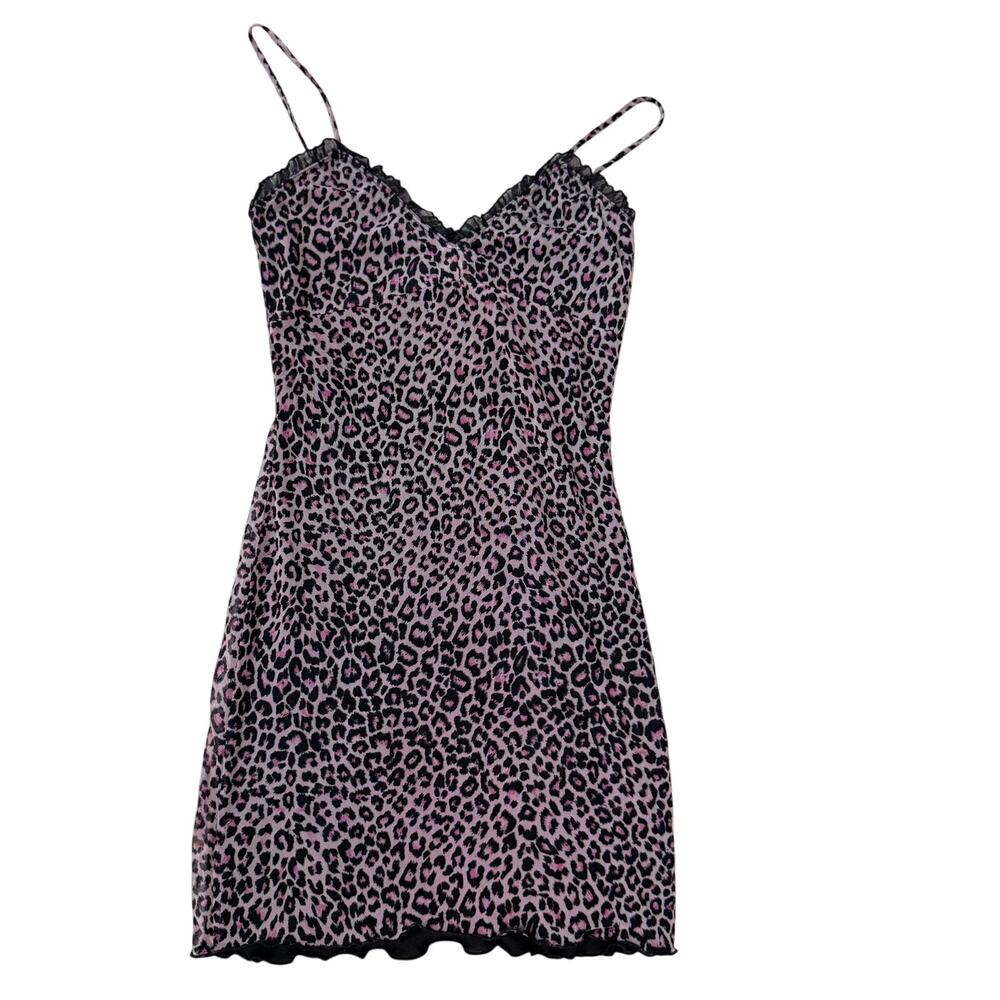 Body Blue Pink Leopard Print Lace Trim Slip Dress Size M 
Y2K Lingerie Chemise